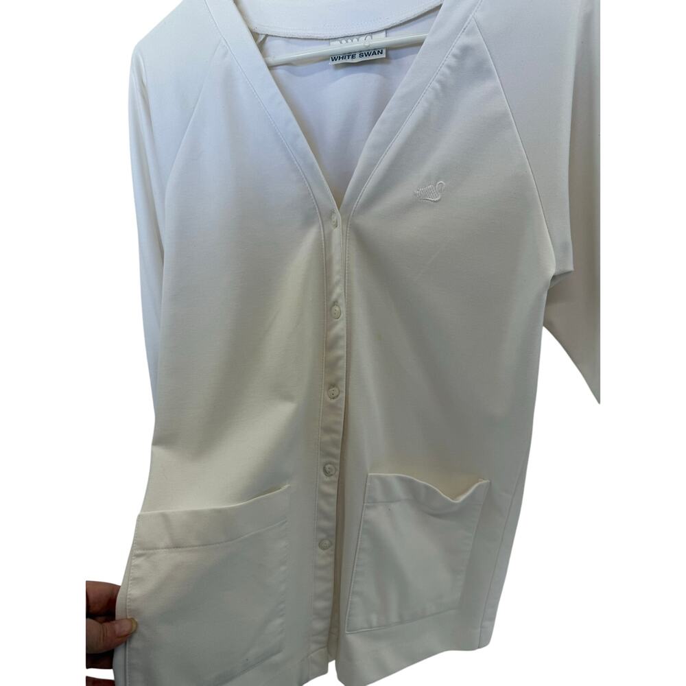 SKU 2254 White Swan Women Medium White Long Sleeve Button Up Top Pockets Swan